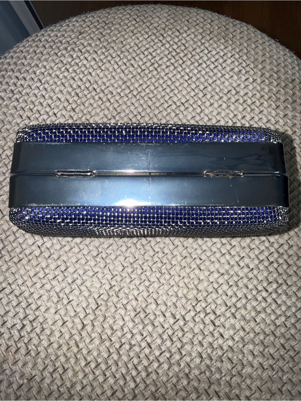 BCBGMAXAZRIA Blue Metallic Clutch Silver Chain Strap Clasp Party Formal - Picture 6 of 7